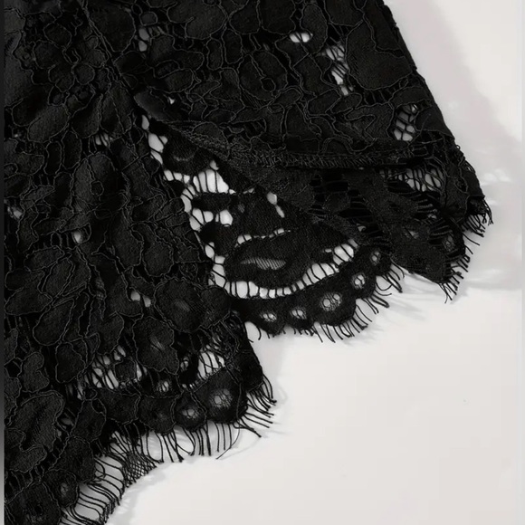 Zipper Lace Cami Dress Black Sexy Sleeveless Scallop Trim Split - Picture 6 of 7